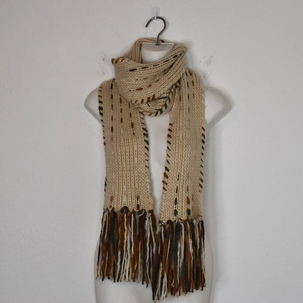 Boho Scarf Fringed 87 X 6 Neutral Festival Western Hippie Indie